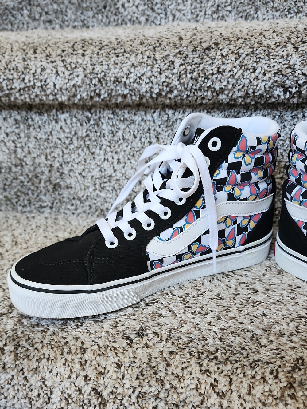 Vans womens High-Top Sneakers butterfly checkered Pattern Canvas Sneakers Sz 6.5 - Picture 6 of 12